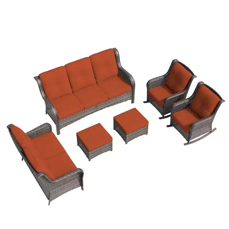 UPTIOT 6-Piece Wicker Outdoor Patio Conversation Set