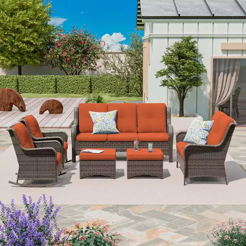 UPTIOT 6-Piece Wicker Outdoor Patio Conversation Set