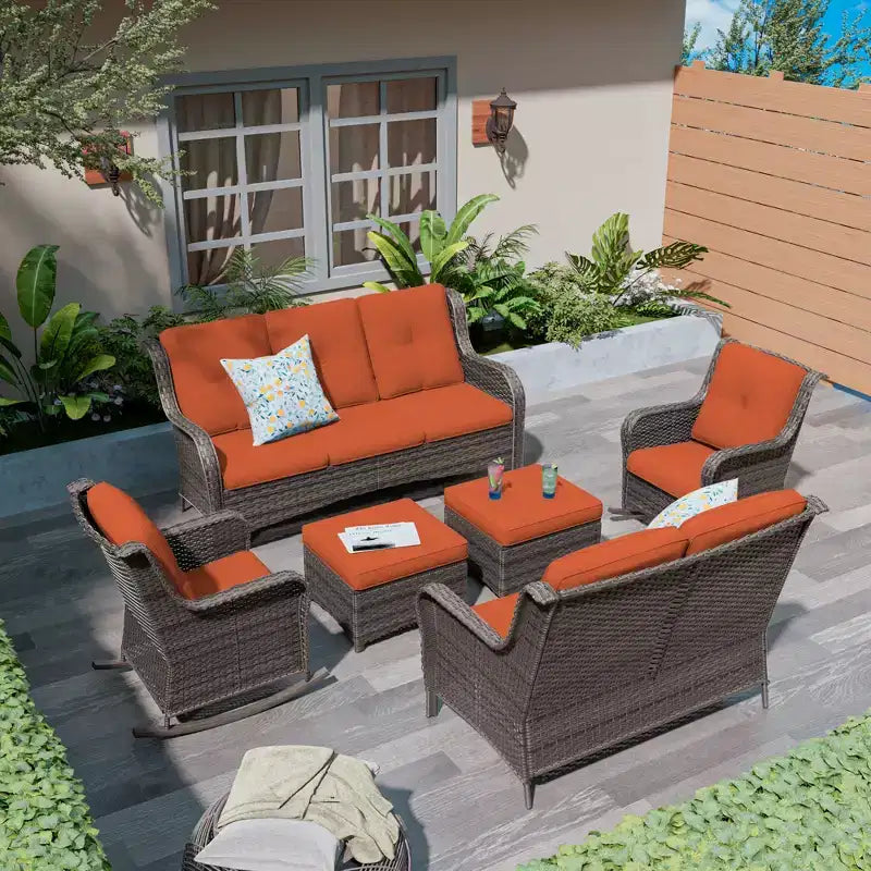 UPTIOT 6-Piece Wicker Outdoor Patio Conversation Set