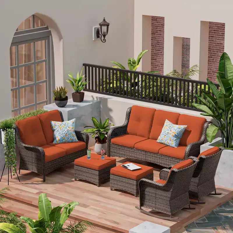 UPTIOT 6-Piece Wicker Outdoor Patio Conversation Set