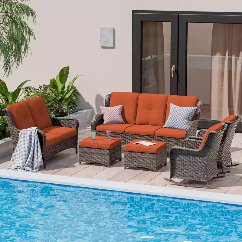 UPTIOT 6-Piece Wicker Outdoor Patio Conversation Set