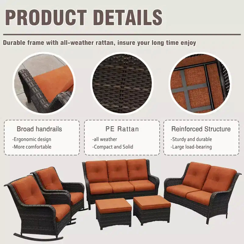 UPTIOT 6-Piece Wicker Outdoor Patio Conversation Set