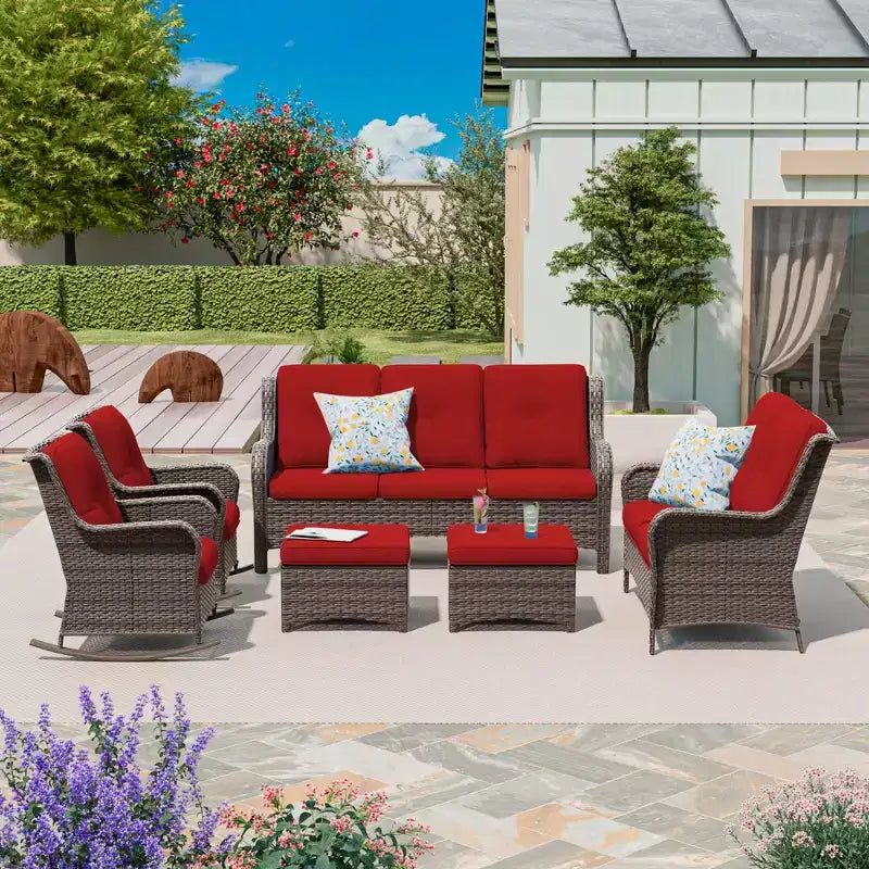 UPTIOT 6-Piece Wicker Outdoor Patio Conversation Set