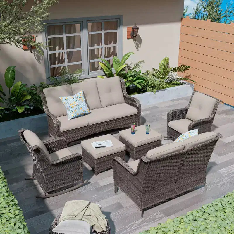 UPTIOT 6-Piece Wicker Outdoor Patio Conversation Set