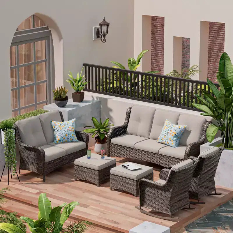 UPTIOT 6-Piece Wicker Outdoor Patio Conversation Set