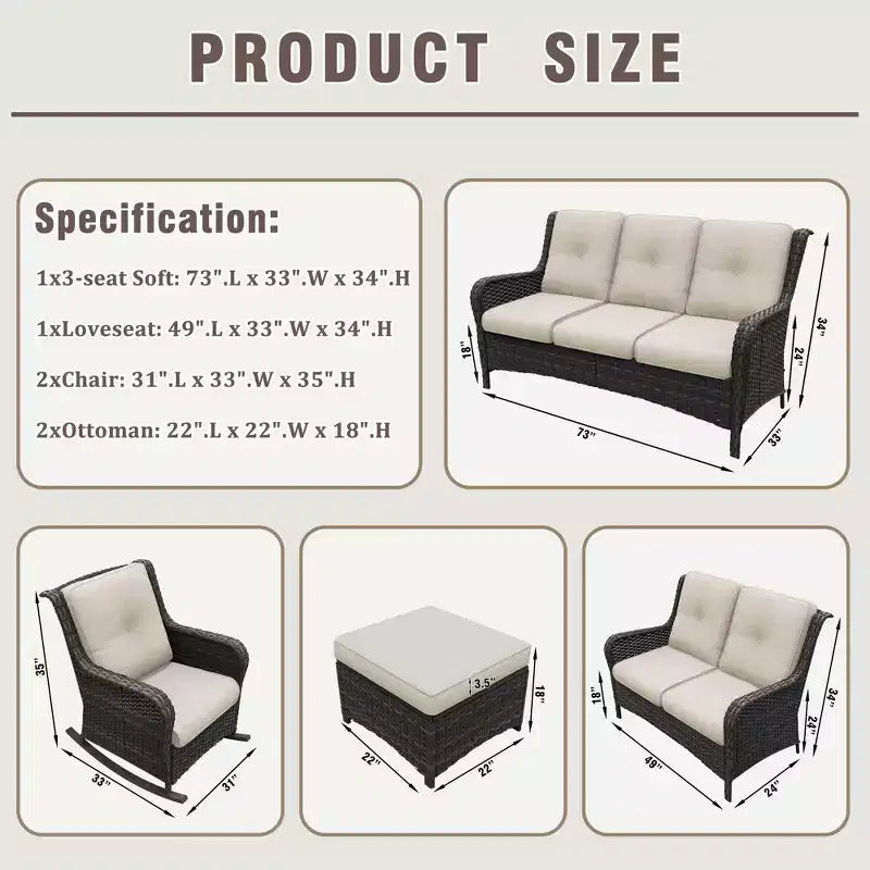 UPTIOT 6-Piece Wicker Outdoor Patio Conversation Set