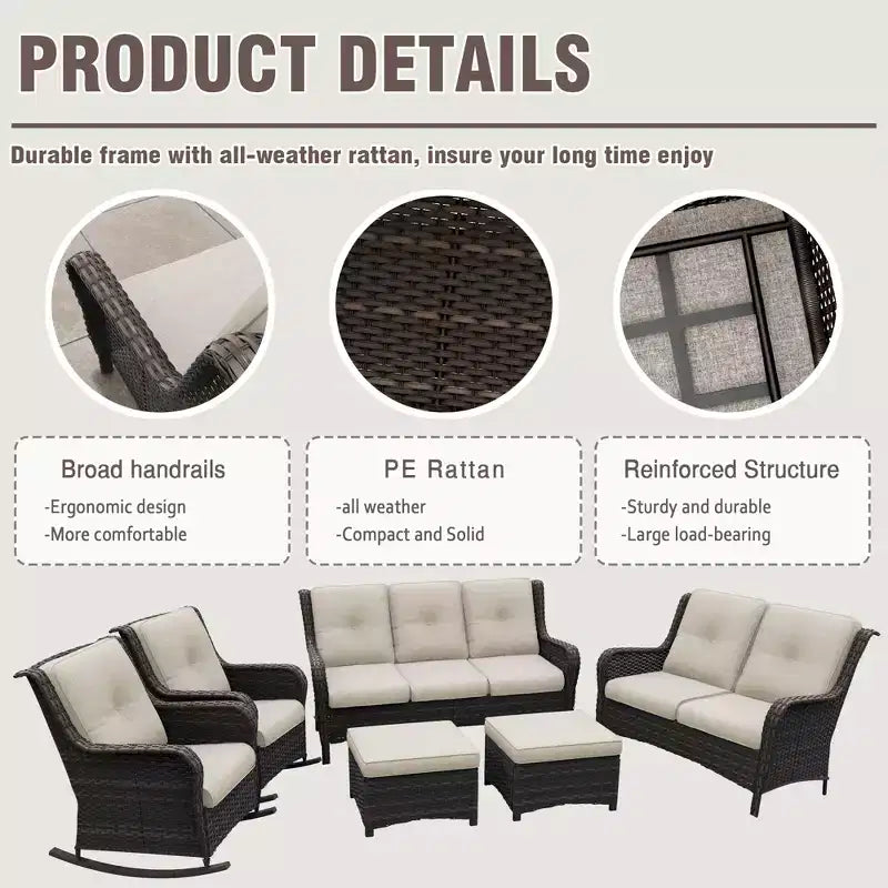 UPTIOT 6-Piece Wicker Outdoor Patio Conversation Set