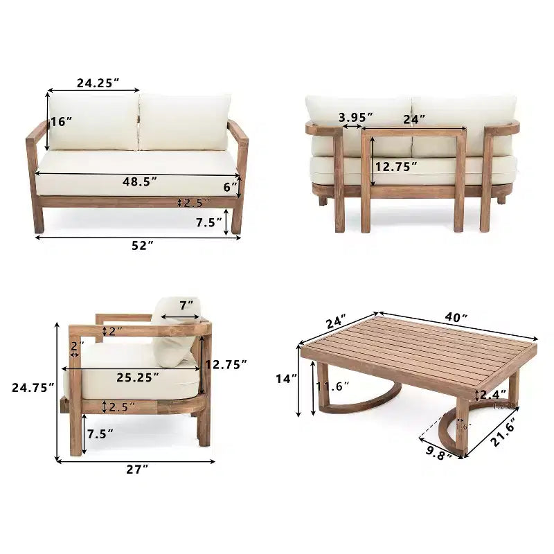 Christopher Knight Home Aston Outdoor Acacia Wood 4 Seater Chat Set with Cushions