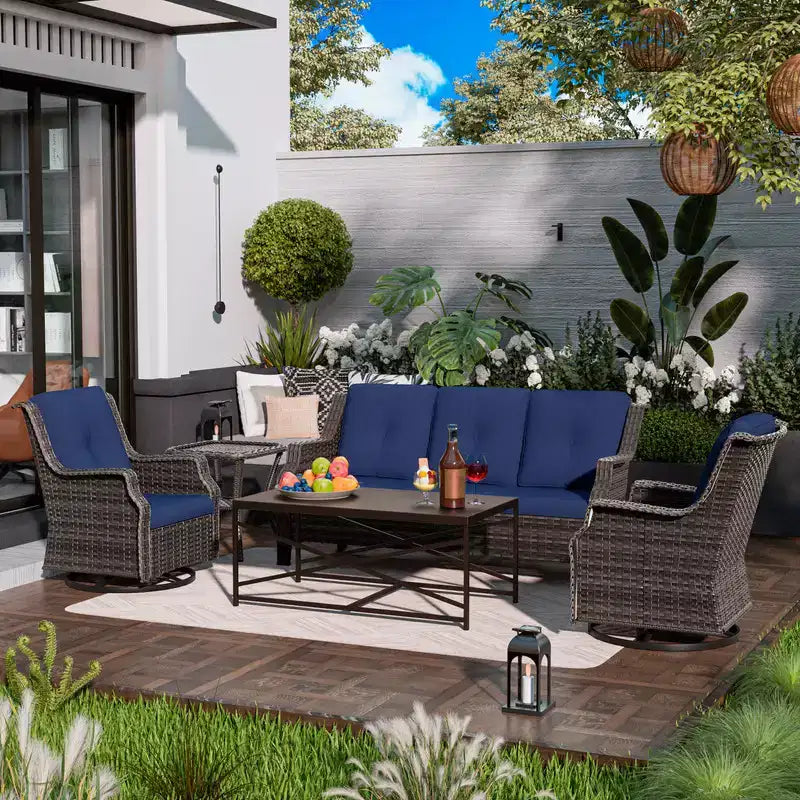 UPTIOT 5-Piece Steel Wicker Patio Conversation