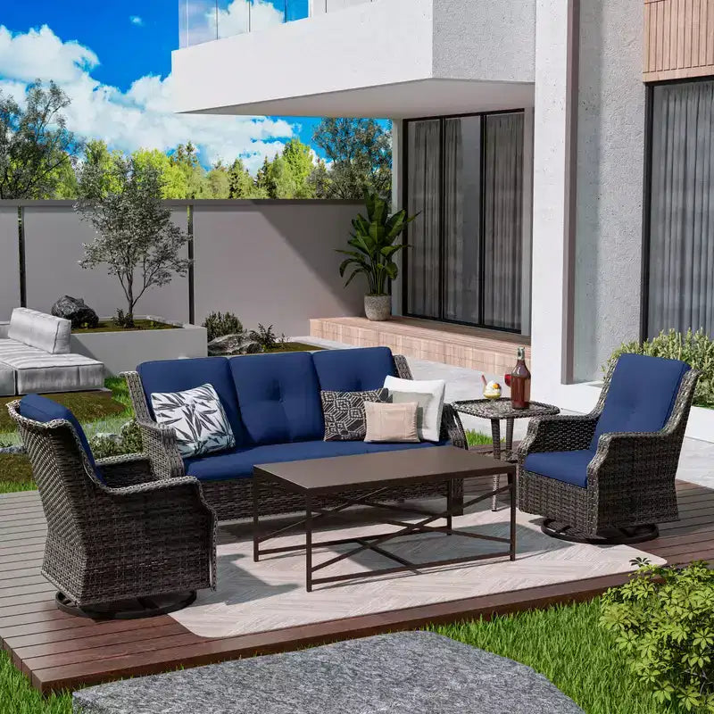 UPTIOT 5-Piece Steel Wicker Patio Conversation
