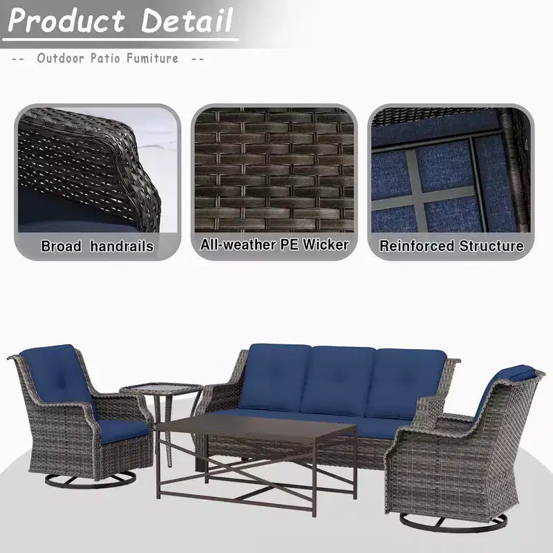 UPTIOT 5-Piece Steel Wicker Patio Conversation