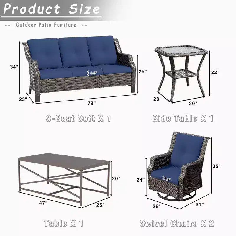 UPTIOT 5-Piece Steel Wicker Patio Conversation