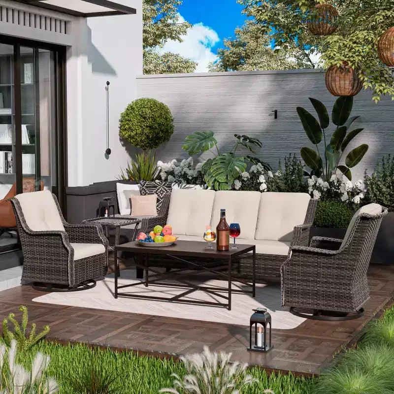 UPTIOT 5-Piece Steel Wicker Patio Conversation