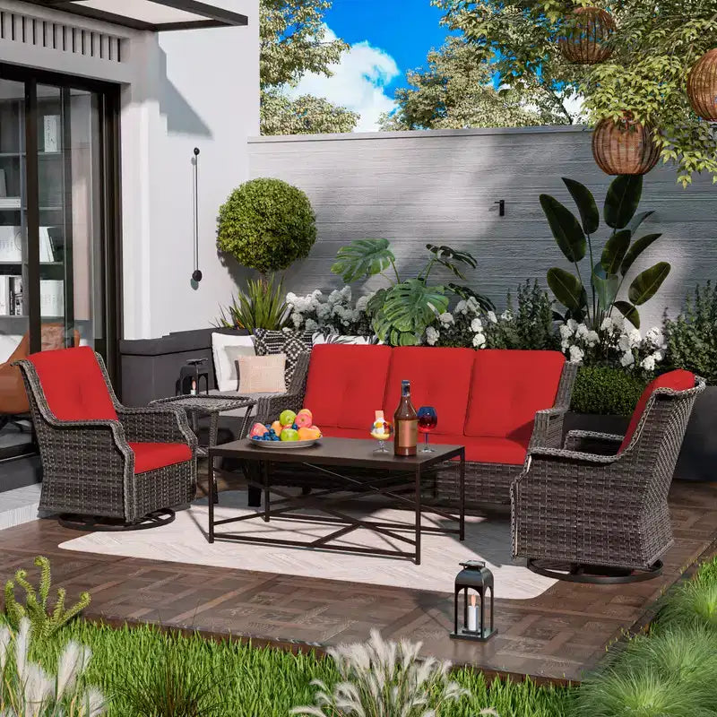 UPTIOT 5-Piece Steel Wicker Patio Conversation