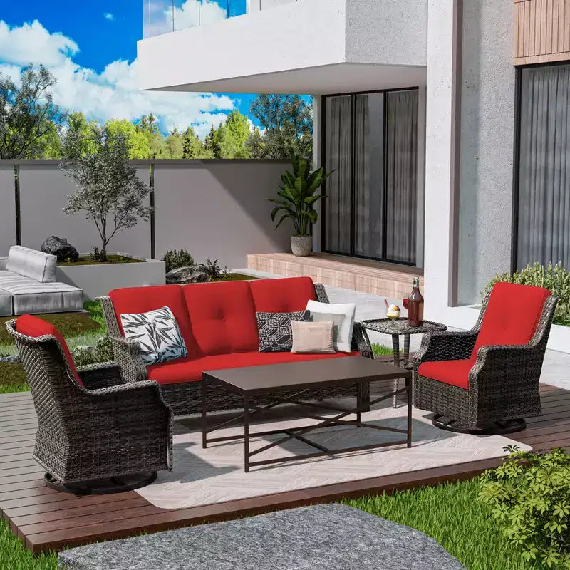 UPTIOT 5-Piece Steel Wicker Patio Conversation