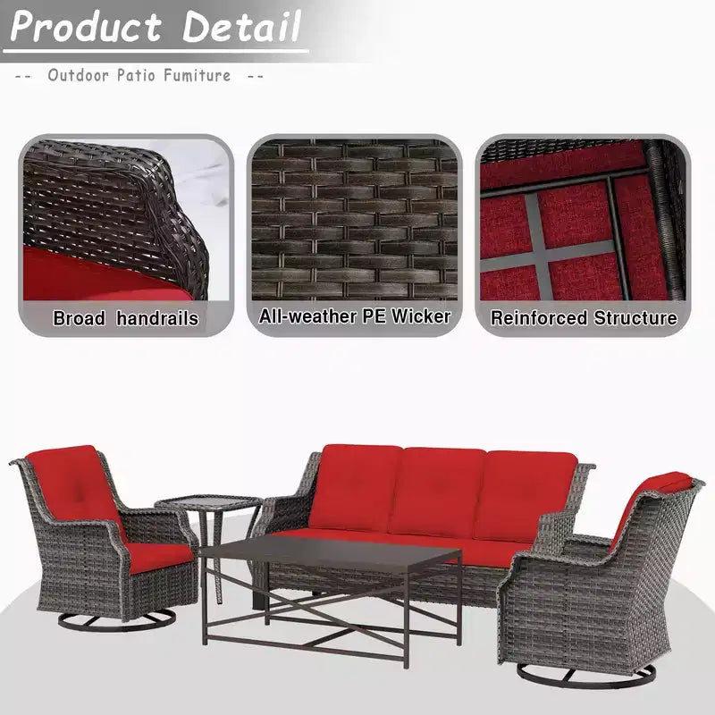 UPTIOT 5-Piece Steel Wicker Patio Conversation