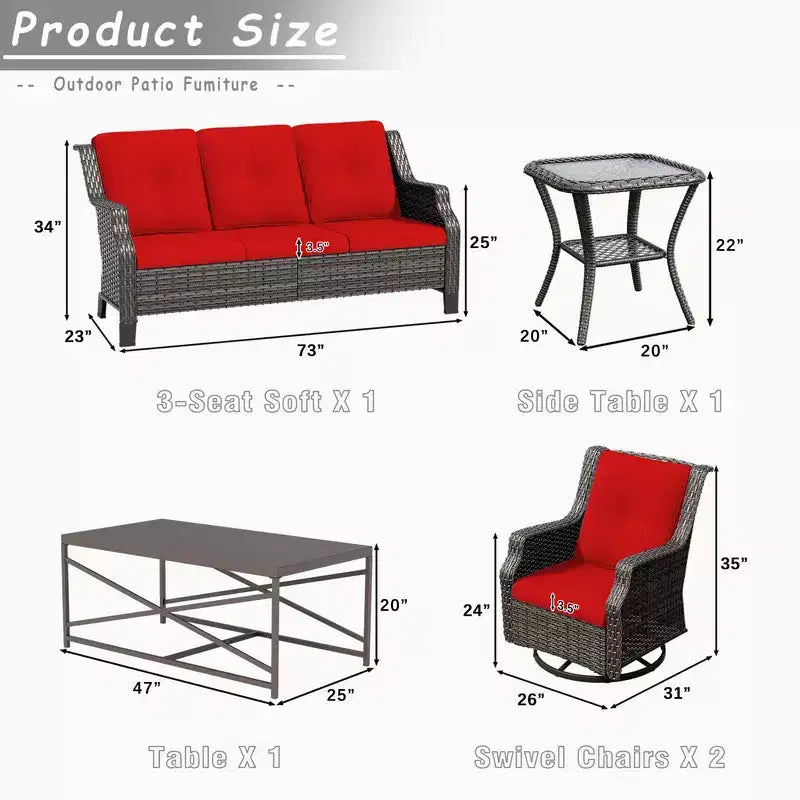 UPTIOT 5-Piece Steel Wicker Patio Conversation