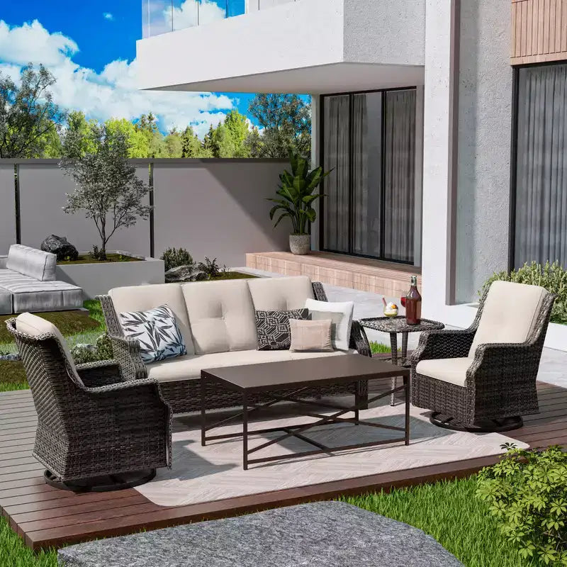 UPTIOT 5-Piece Steel Wicker Patio Conversation