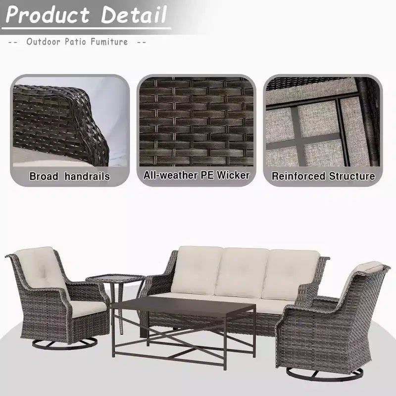 UPTIOT 5-Piece Steel Wicker Patio Conversation
