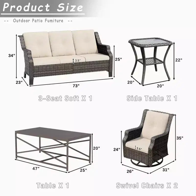 UPTIOT 5-Piece Steel Wicker Patio Conversation