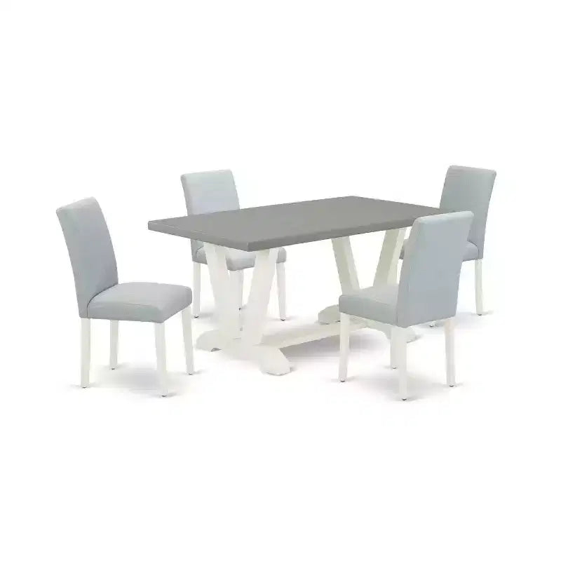 HomeStock 5-Pc Rectangle Natural Oak Finish Solid Wood Top Dining Table with 4 Upholstered Chairs