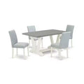 HomeStock 5-Pc Rectangle Natural Oak Finish Solid Wood Top Dining Table with 4 Upholstered Chairs