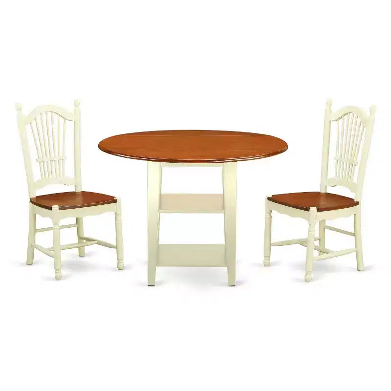 HomeStock 3-Piece Buttermilk and Cherry Finish Round Solid Wood Top Dining Table Set
