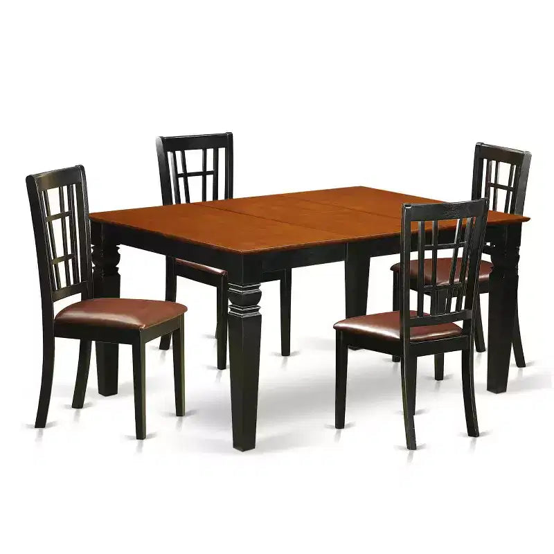 HomeStock 5-Piece Black and Cherry Finish Solid Wood Top Dining table with 4 Chairs