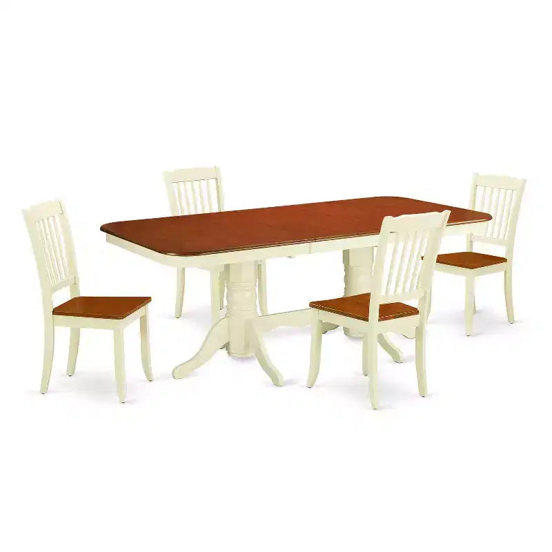 Rectangular Dining Table Set - 5 Piece Table & Chair Set - 60x78 Inch Table with Leaf - Modern Farmhouse Design