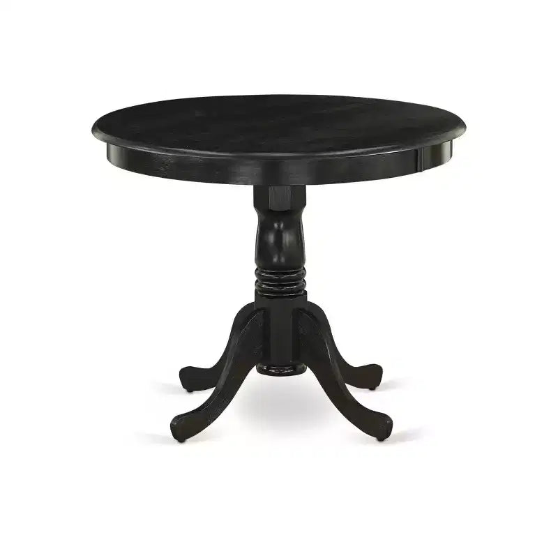 HomeStock 5-Piece Round Wirebrushed Black Finish Solid Wood Top Dining table with 4-Chairs