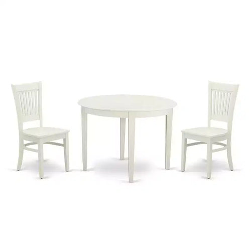 3-Piece Kitchen Table Set with Dining Chairs - Round Wood Table & Mid Century Style - Linen White Finish