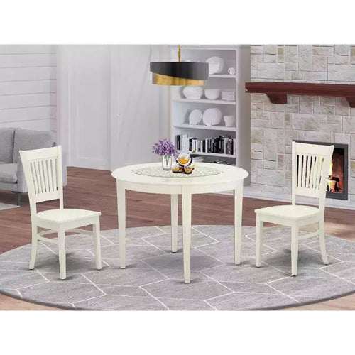 3-Piece Kitchen Table Set with Dining Chairs - Round Wood Table & Mid Century Style - Linen White Finish