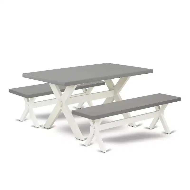 HomeStock 3-Piece Rectangle Natural Oak Finish Solid Wood Top Dining Table with 2-Benches