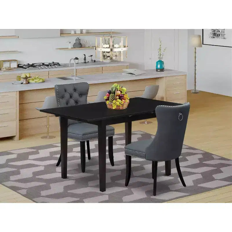 3-Piece Black Finish Rectangular Solid Wood Top Dining Table Set