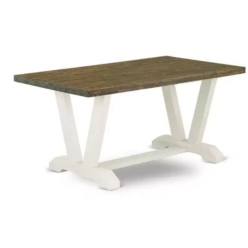HomeStock 5-Piece Rectangle Distressed Jacobean Finish Solid Wood Top Dining table with 4 Chairs