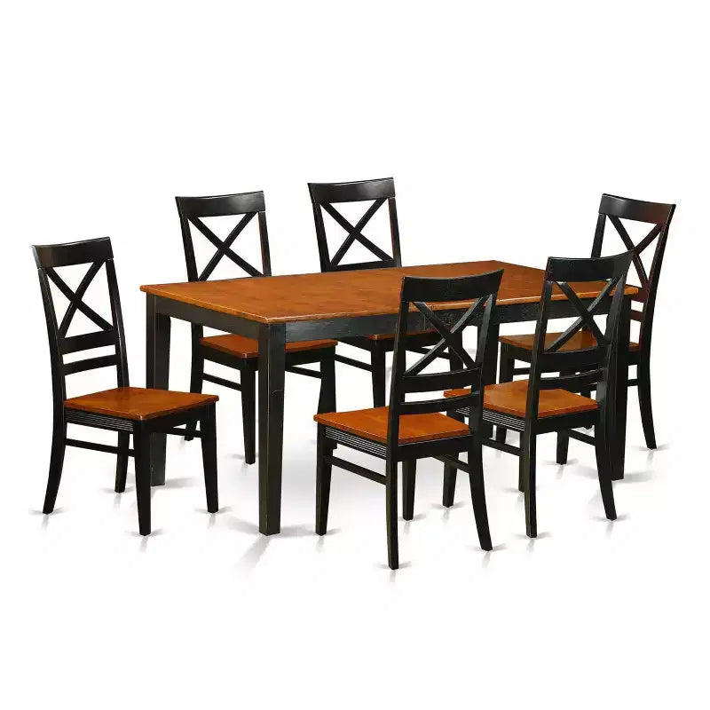 HomeStock 7-Piece Rectangle Black and Cherry Finish Solid Wood Top Dining Table with 6-Chairs