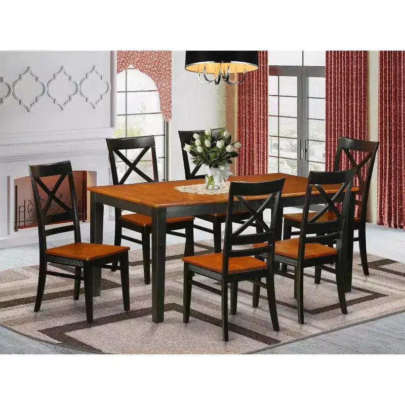 HomeStock 7-Piece Rectangle Black and Cherry Finish Solid Wood Top Dining Table with 6-Chairs