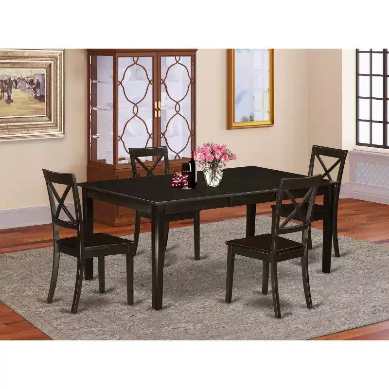 HomeStock 5-Pc Cappuccino Solid Wood Top - Dining Room Set with Leaf - Seats 4