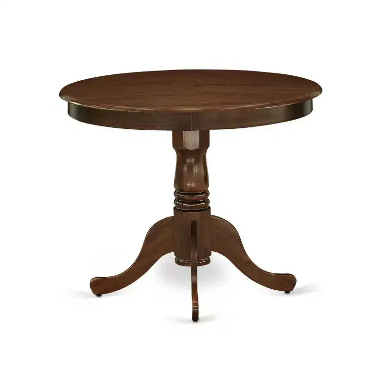 3-Piece Antique Walnut Finish Solid Wood Top - Round Upholstered Dining Room Set - Seats 4