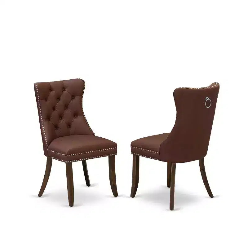 3-Piece Antique Walnut Finish Solid Wood Top - Round Upholstered Dining Room Set - Seats 4