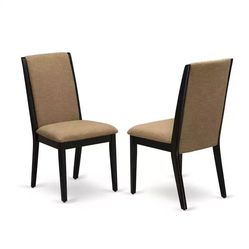 HomeStock 5-Piece Round Black and Cherry Finish Solid Wood Top Dining Table with 4 Upholstered Chairs
