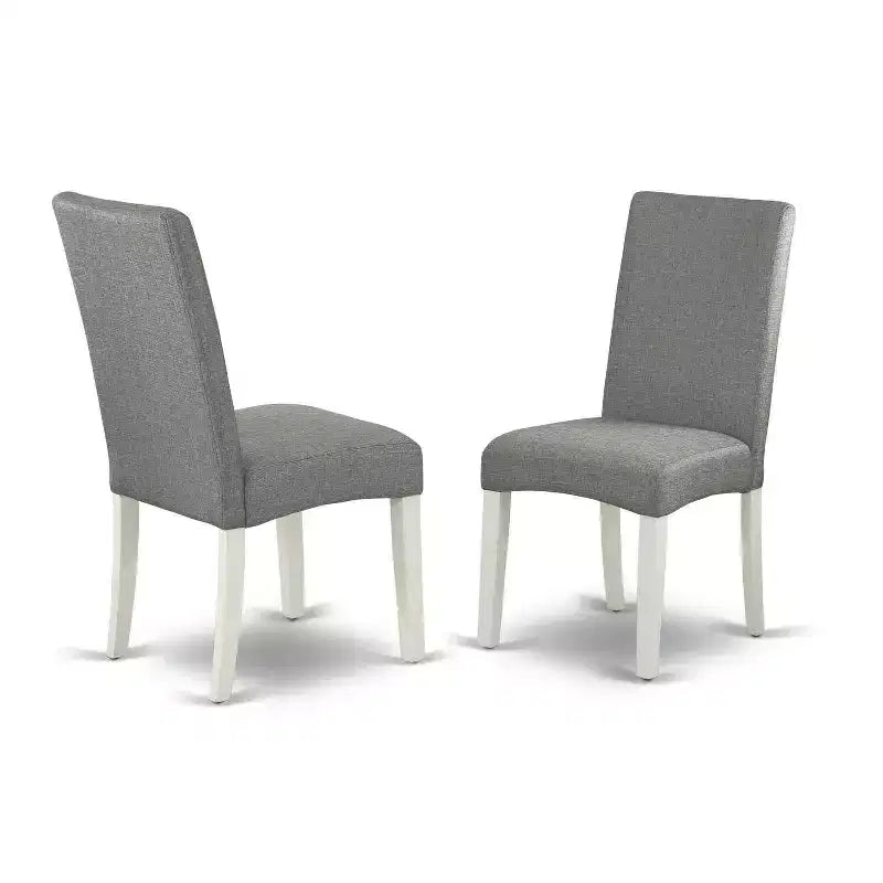 French Country Dining Set 5Pc Square Table & Chairs - Linen White Legs, Gray Fabric