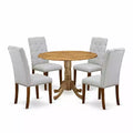 HomeStock 5-Piece Round Natural Oak Finish Solid Wood Top Dining Table with 4 Parson Chair