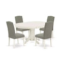 HomeStock 5-Pc Oval Linen White Finish Solid Wood Top Dining Table with 4 Parson Chair with Butterfly Leaf