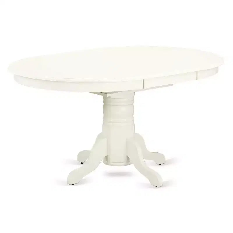 HomeStock 5-Pc Oval Linen White Finish Solid Wood Top Dining Table with 4 Parson Chair with Butterfly Leaf