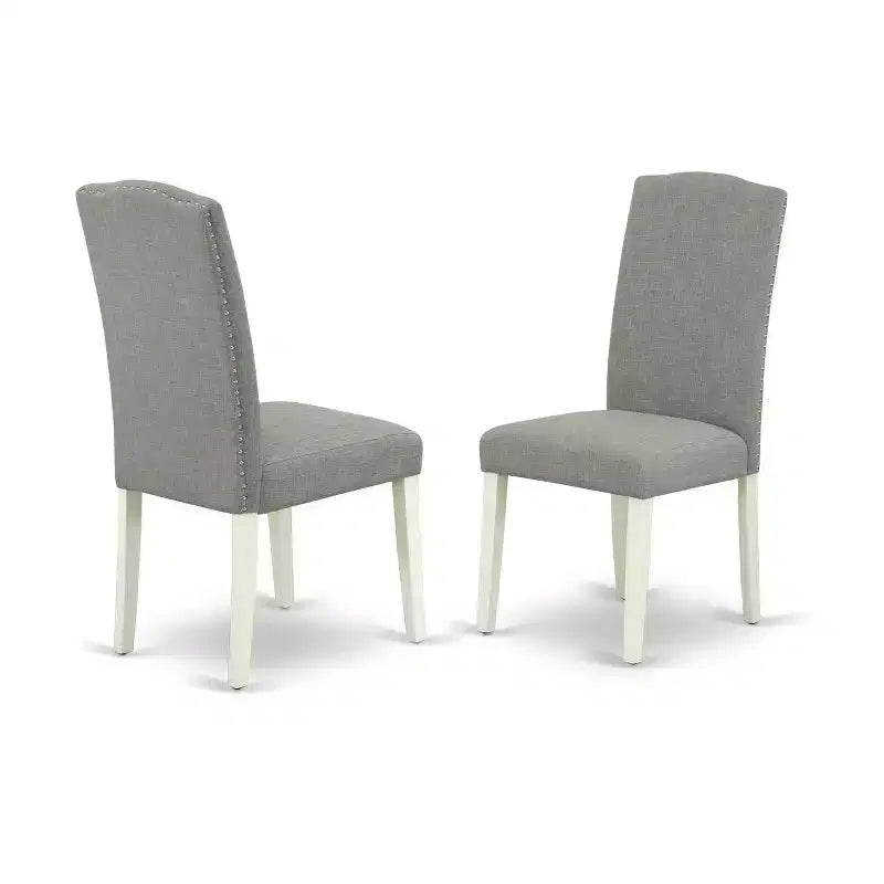 HomeStock 5-Pc Oval Linen White Finish Solid Wood Top Dining Table with 4 Parson Chair with Butterfly Leaf