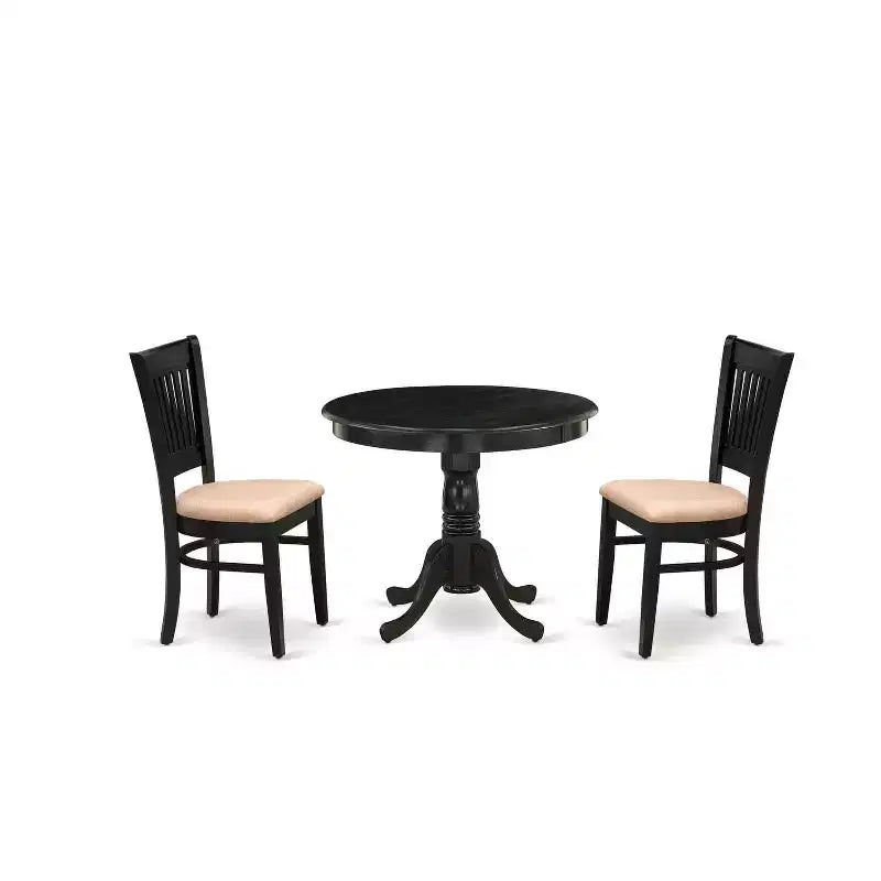 3-Piece Black Finish Solid Wood Top - Dining Room Set - Seats 4