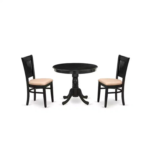 3-Piece Black Finish Solid Wood Top - Dining Room Set - Seats 4