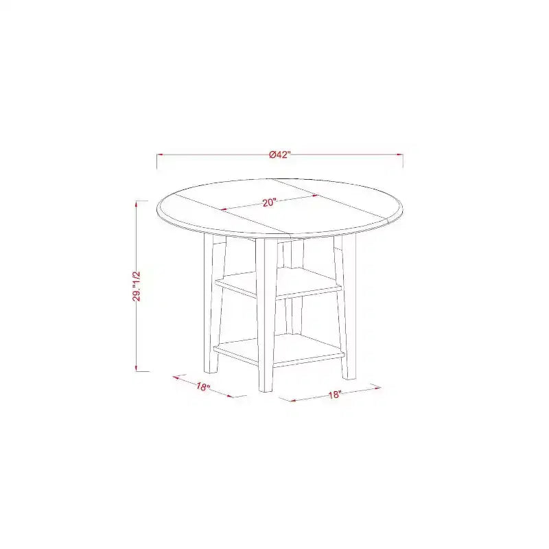 Round Dining Table Set 5pc 20-42 Inch Table w/ Drop Leaves & 4 Chairs