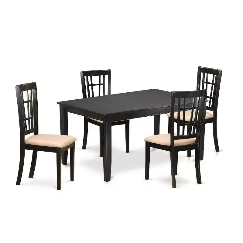HomeStock 5-Piece Rectangle Black Finish Solid Wood Top Dining Table with 4-Chairs